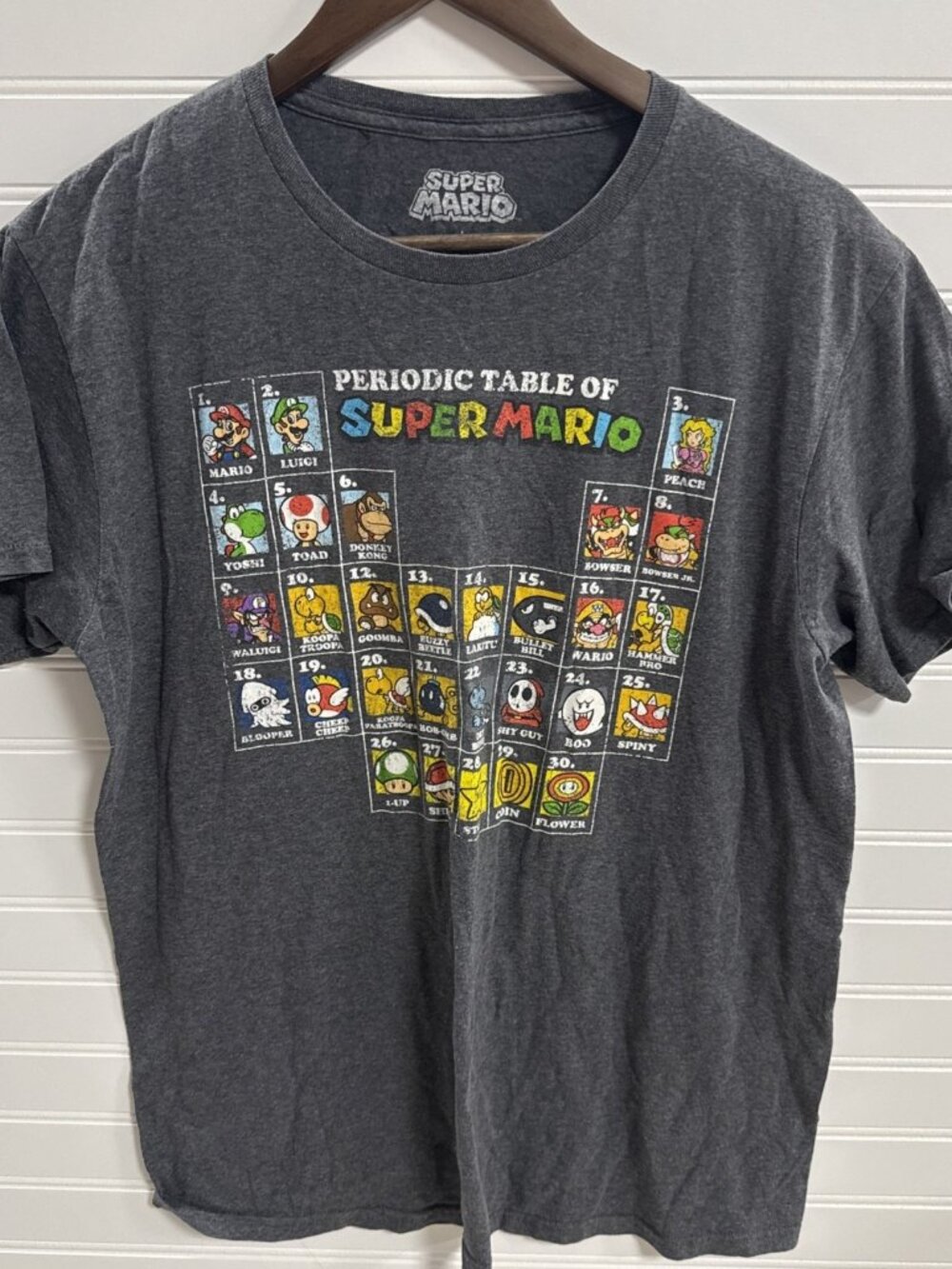 Super Mario Periodic Table Of Characters Graphic Print Gray T Shirt Mens L